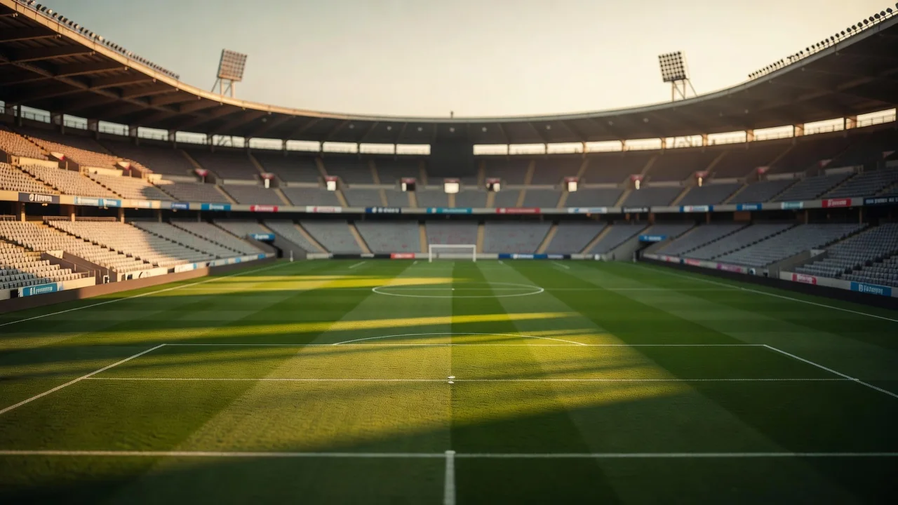 Stadion lelátó este zöld pályával