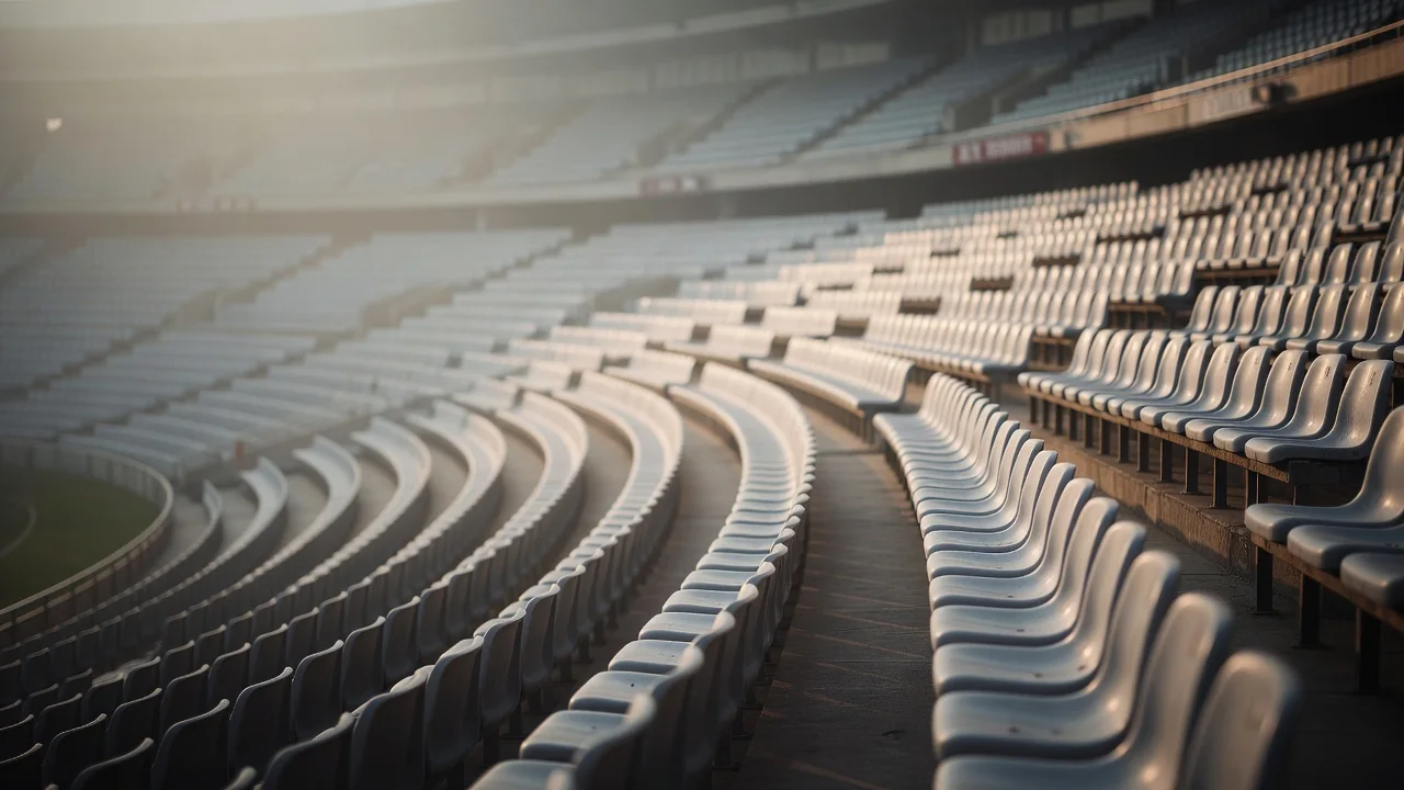 Üres stadion lelátó hajnalban