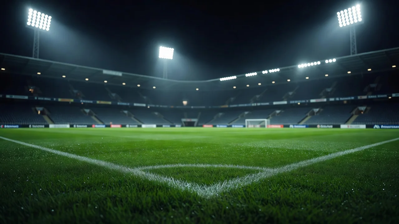 Élő sportesemény stadion reflektorfényben